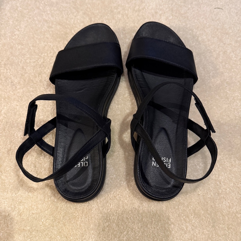 Eileen Fisher Demo Leather Ankle-Strap Sandals - Picture 2 of 8